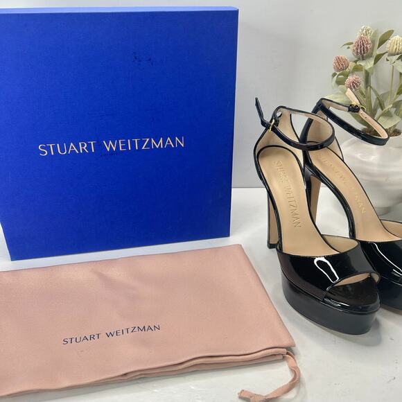 Stuart Weitzman Discoplatform Patent Leather Heels Black Women's 8.5B Tried On - Picture 2 of 12